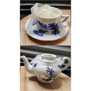 Nantucket Blue & White Tea Set – Teapot, Cup & Saucer, 3-Piece